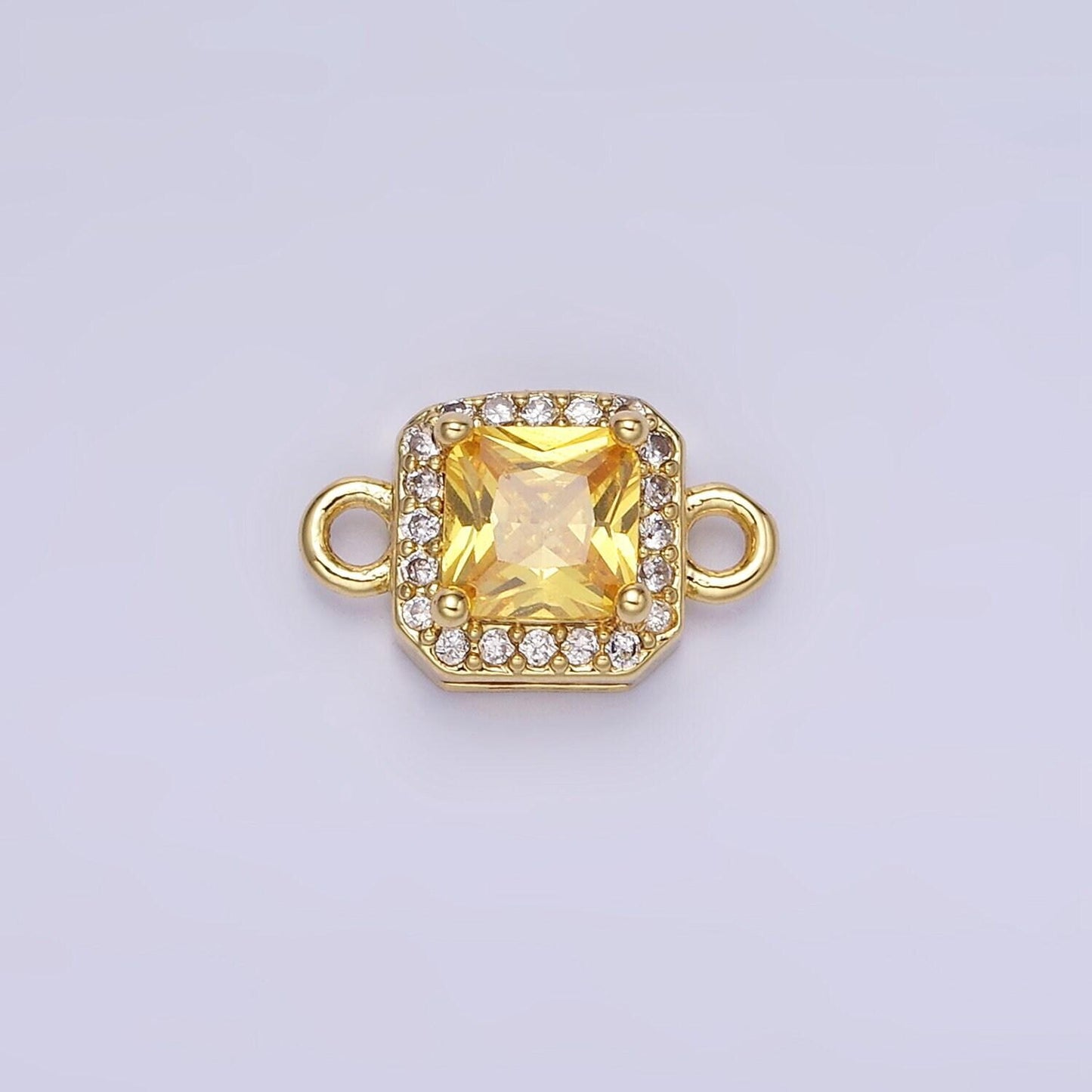 Birthstone connector, paved square cz in gold | g488--495