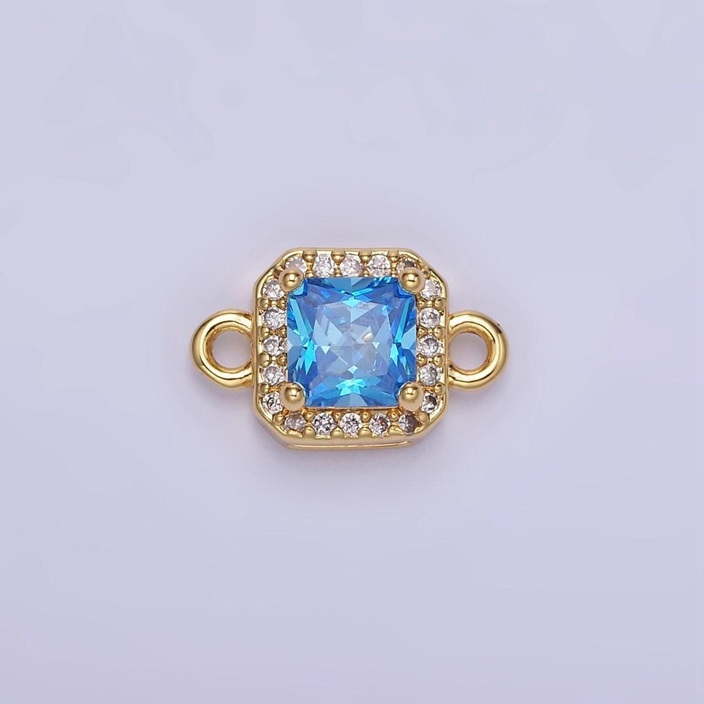 Birthstone connector, paved square cz in gold | g488--495