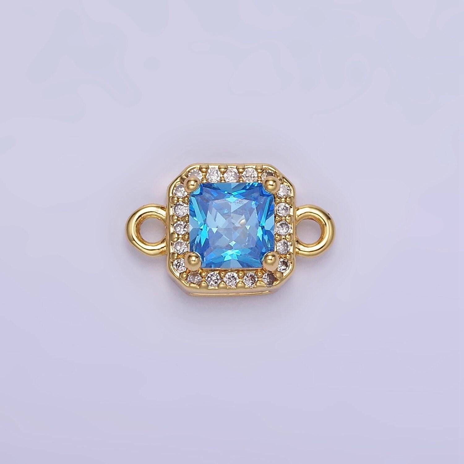 Birthstone connector, paved square cz in gold | g488--495