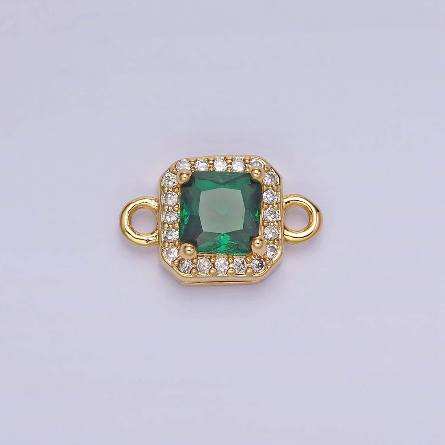 Birthstone connector, paved square cz in gold | g488--495