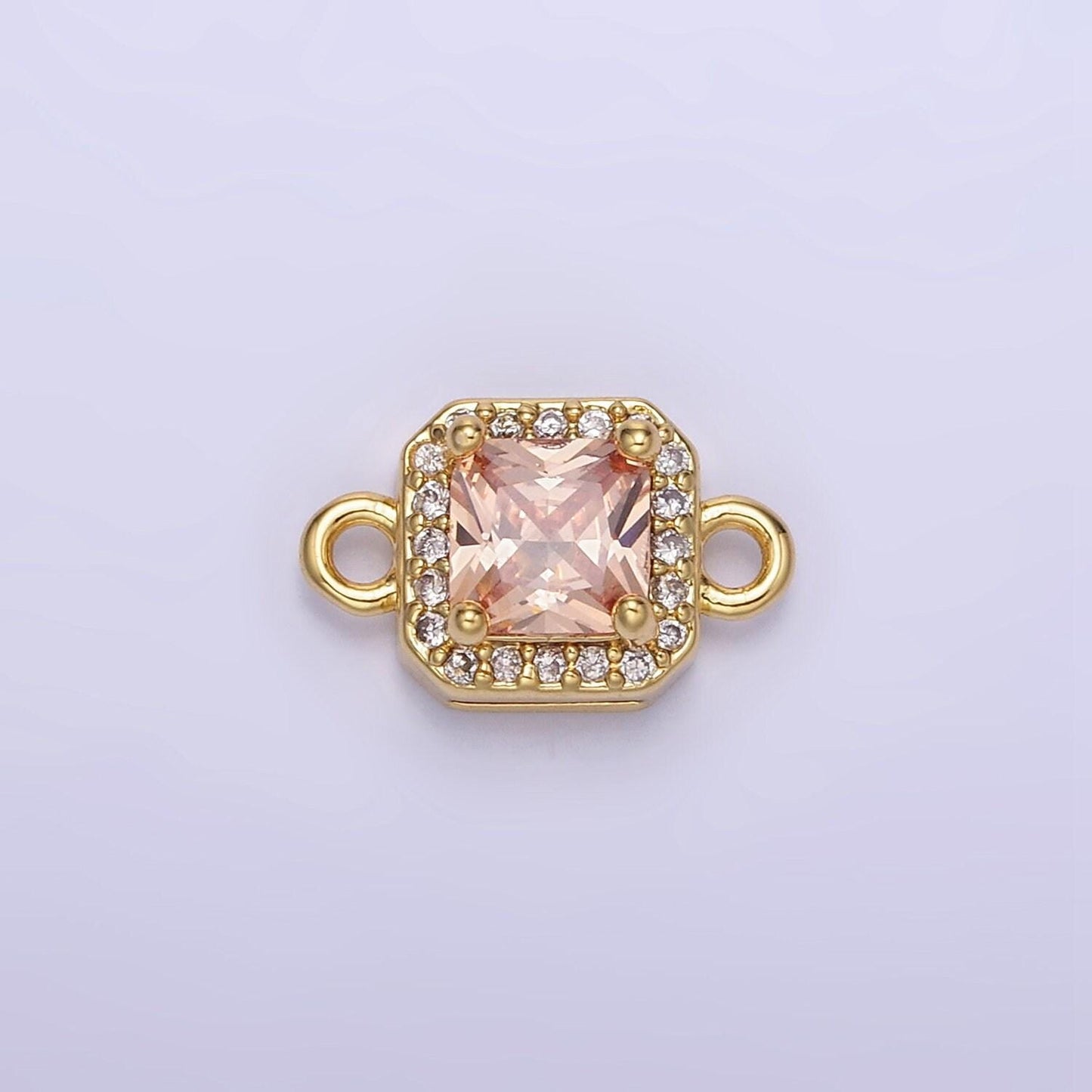 Birthstone connector, paved square cz in gold | g488--495