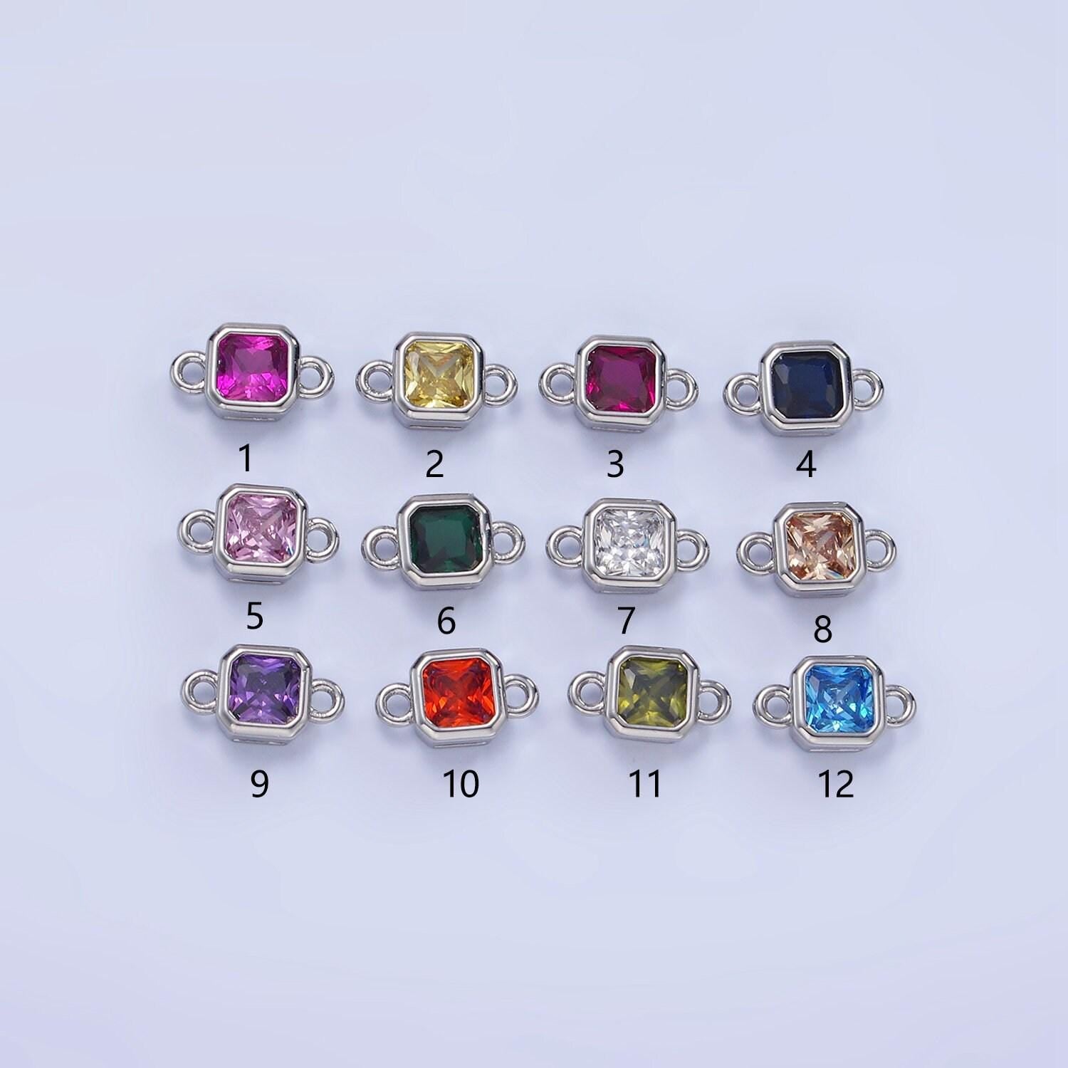 Bezel connector, cz edged square in silver | g472--483