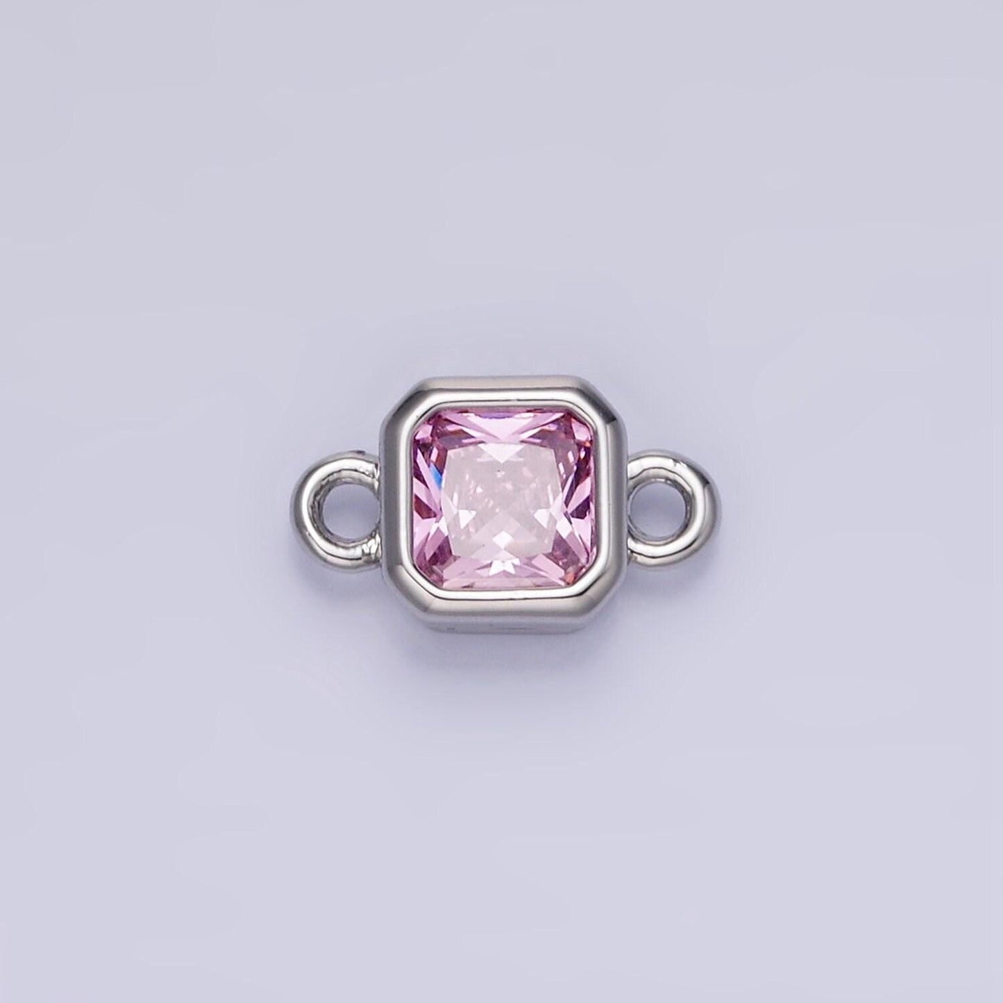 Bezel connector, cz edged square in silver | g472--483