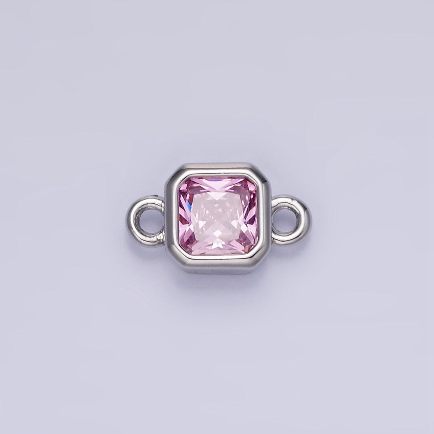 Bezel connector, cz edged square in silver | g472--483