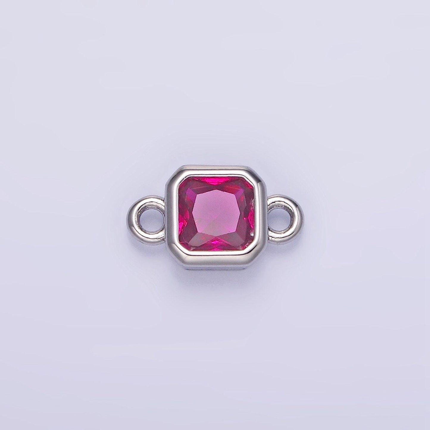 Bezel connector, cz edged square in silver | g472--483