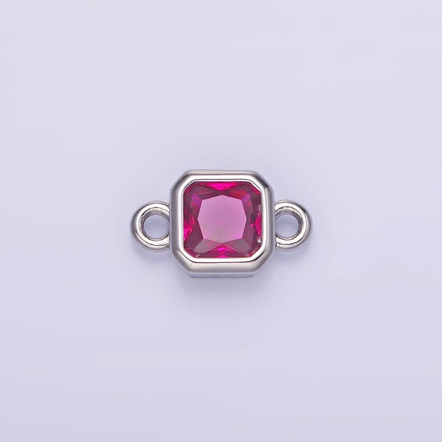 Bezel connector, cz edged square in silver | g472--483