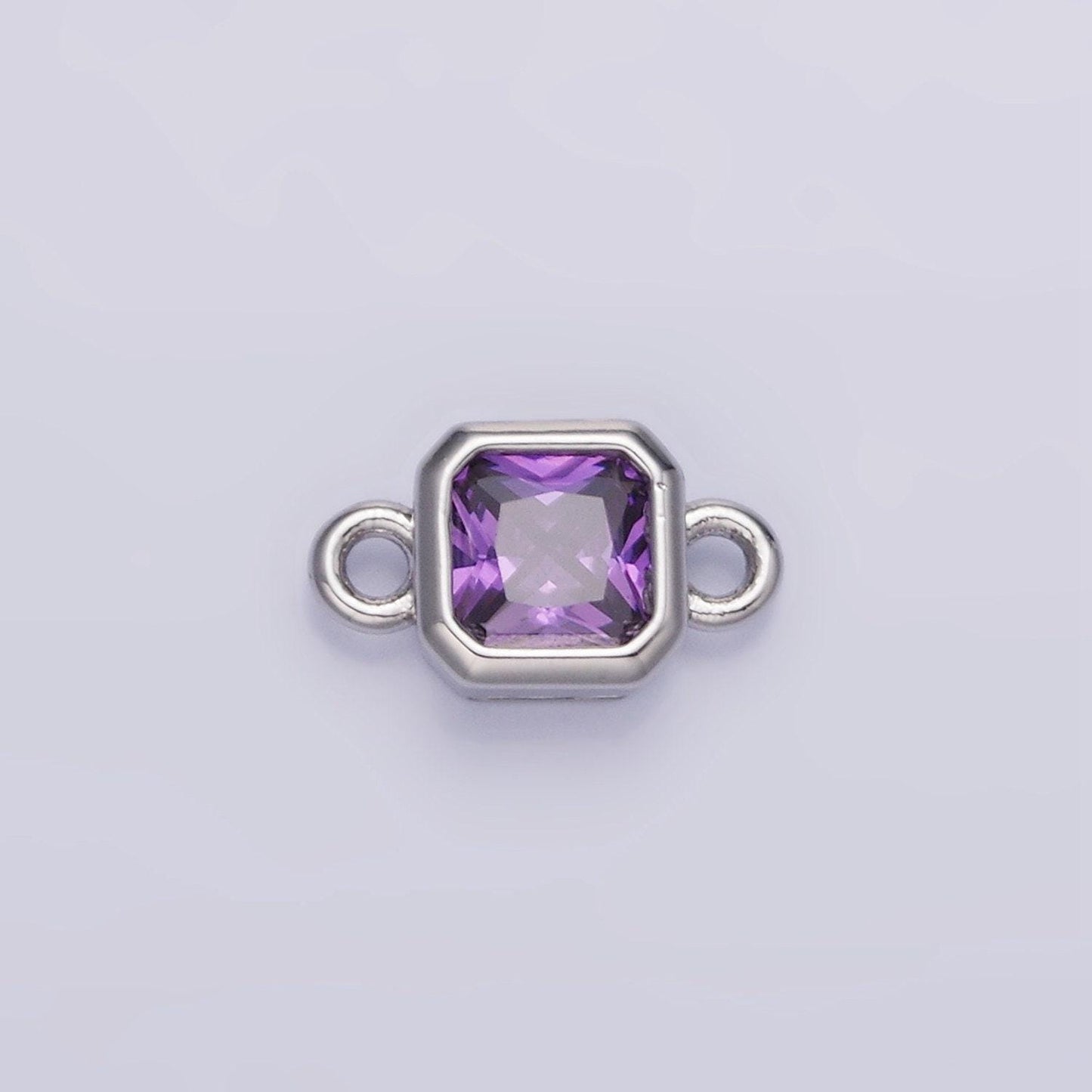 Bezel connector, cz edged square in silver | g472--483