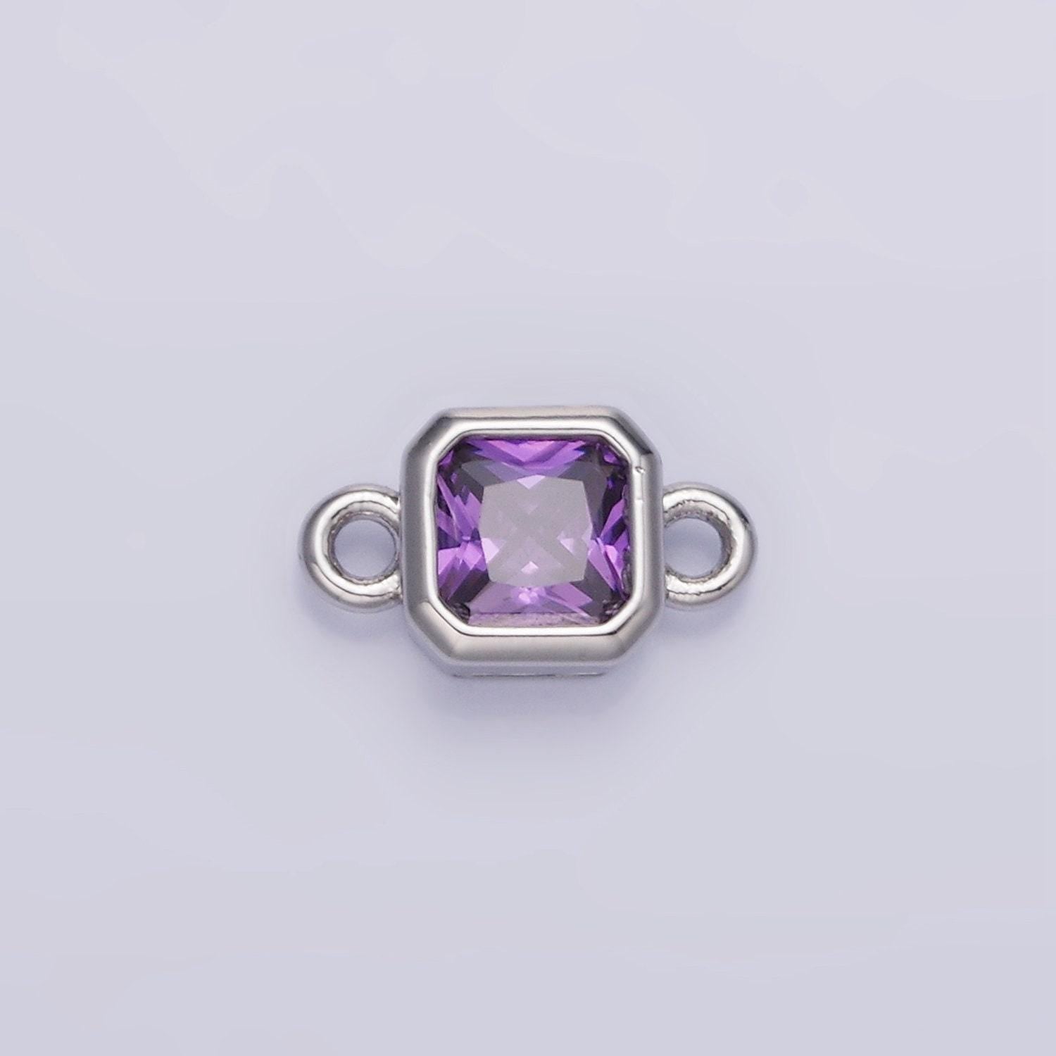 Bezel connector, cz edged square in silver | g472--483