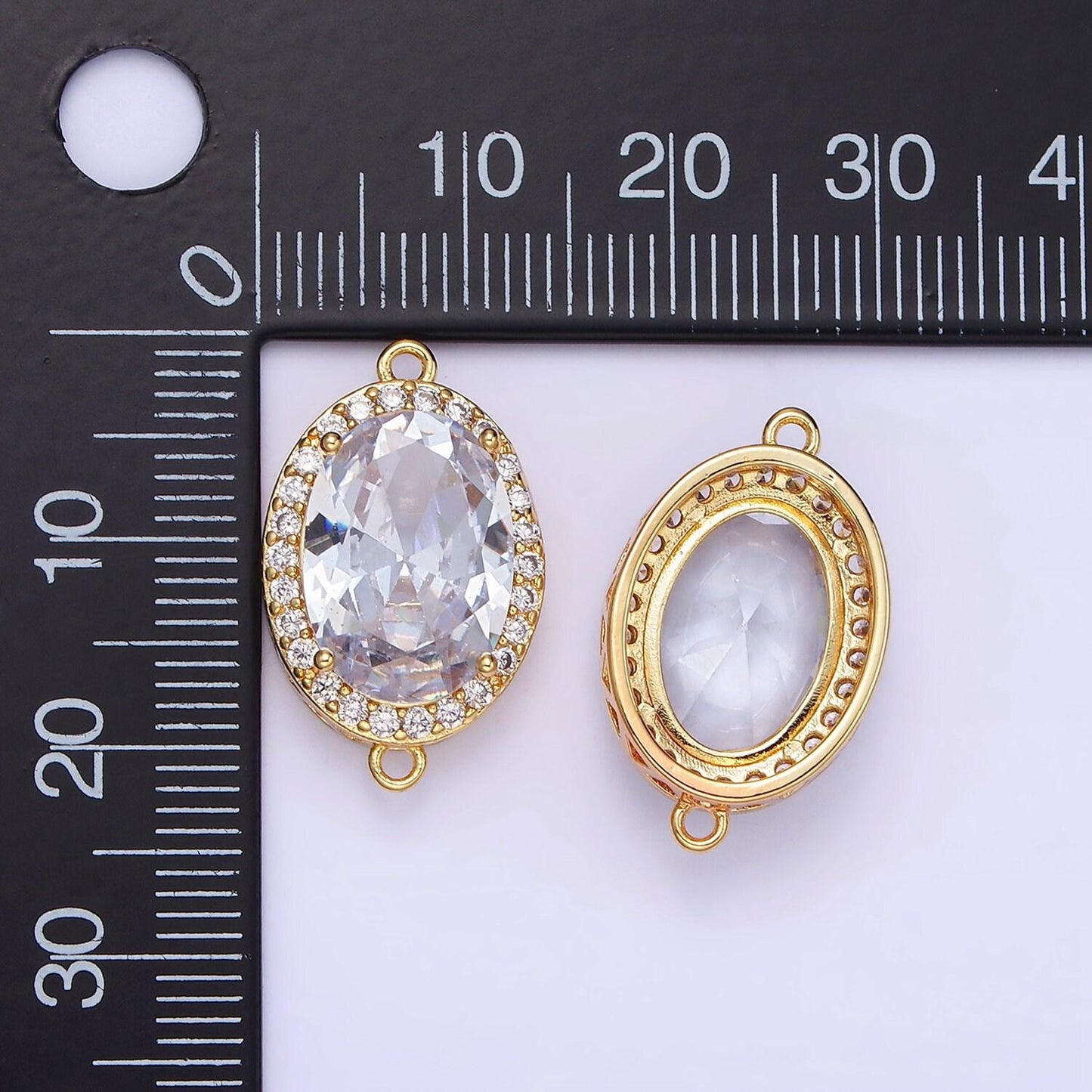 Cz paved gold oval link charms 14k gold filled oval geometric link connector pendants g438