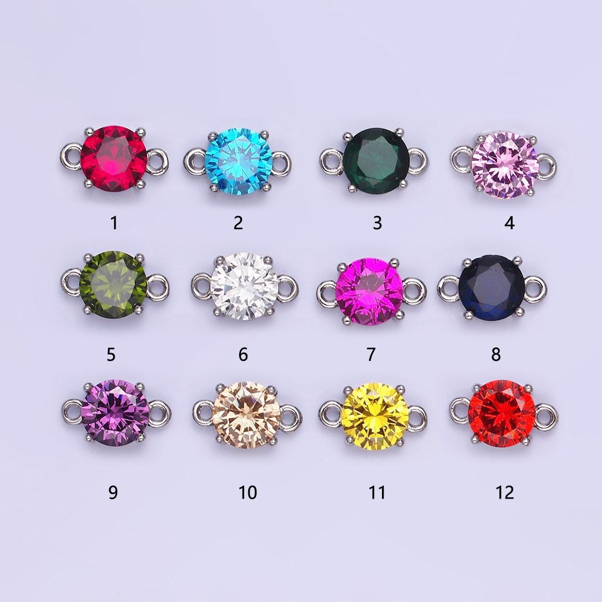 Silver 8mm round cz birth month personalized connector round link connector for bracelet component | g-395