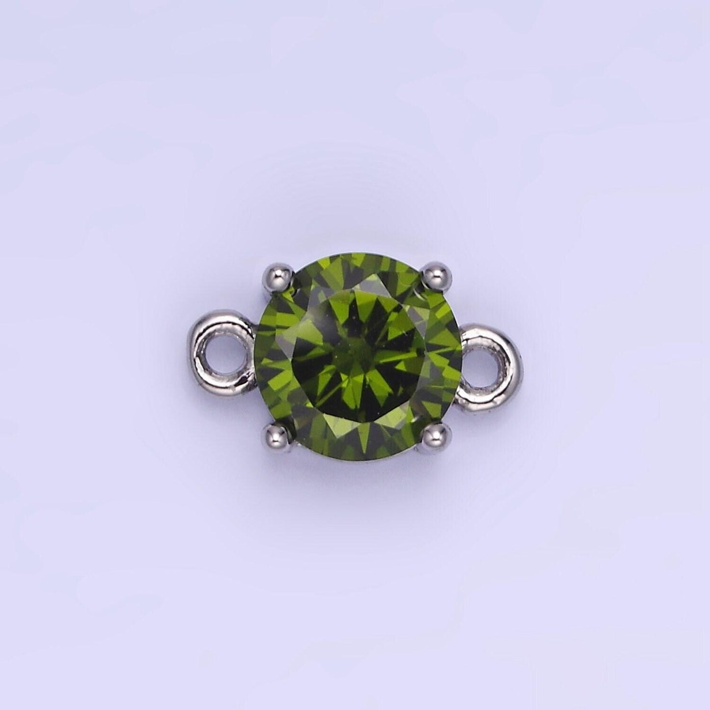 Silver 8mm round cz birth month personalized connector round link connector for bracelet component | g-395