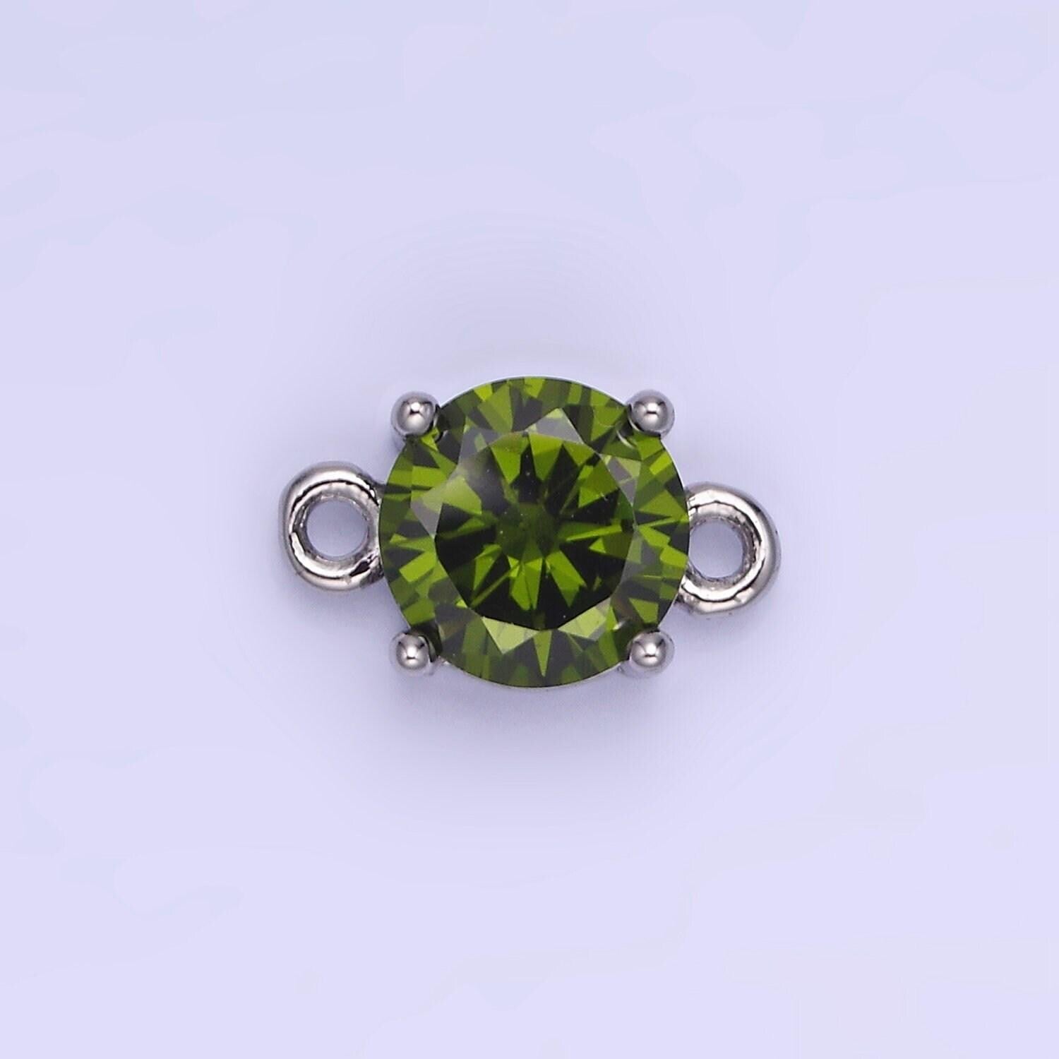 Silver 8mm round cz birth month personalized connector round link connector for bracelet component | g-395