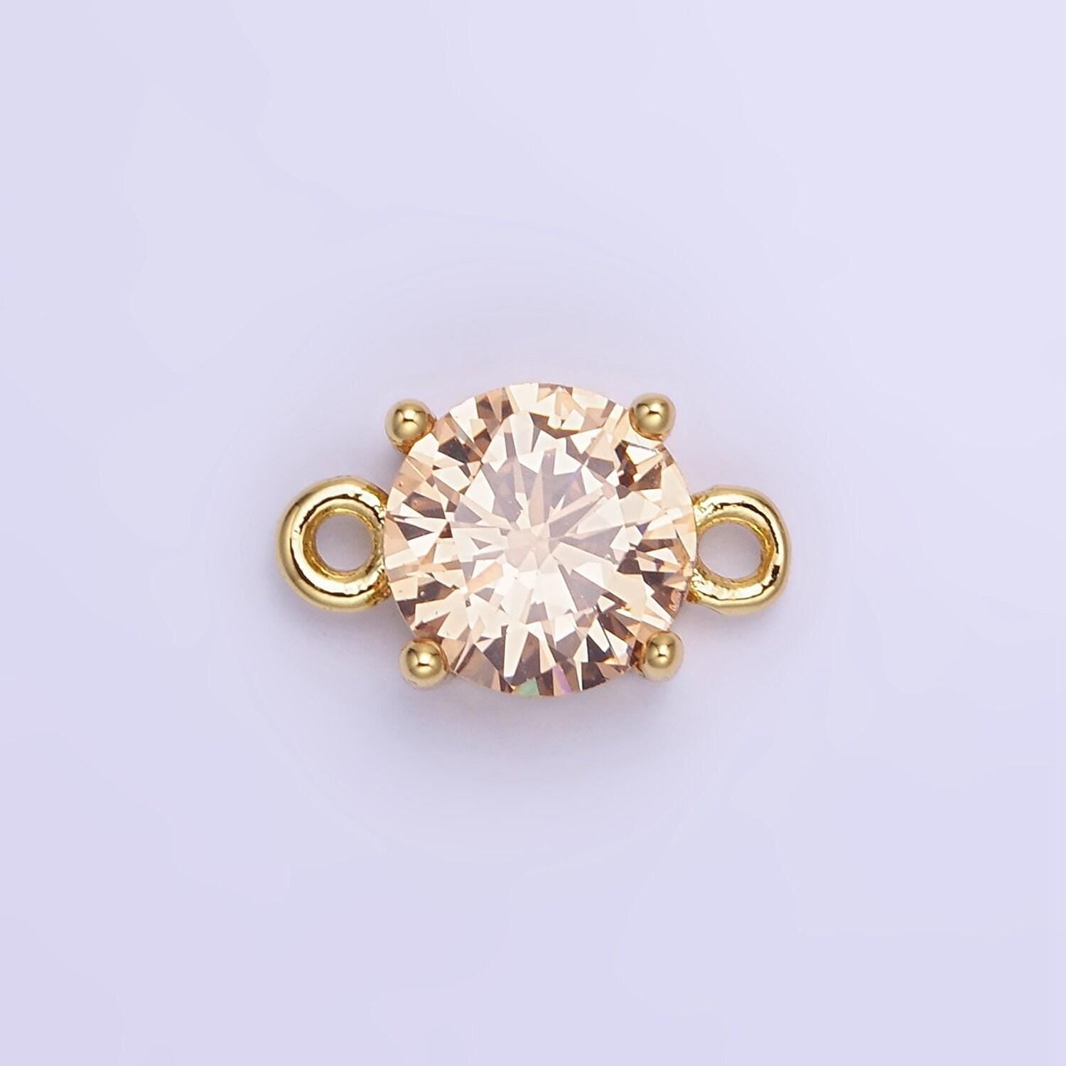 14k gold filled 8mm round cz birth month personalized connector round link connector for bracelet component | g-394