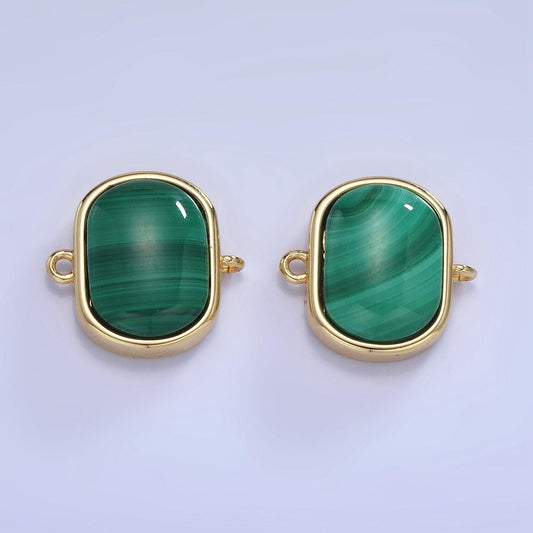 Dainty rounded square bezel cut charm malachite charm connector for bracelet necklace earring link connector in 14k gold filled g376