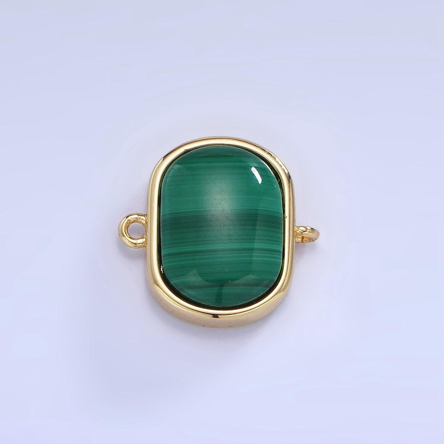 Dainty rounded square bezel cut charm malachite charm connector for bracelet necklace earring link connector in 14k gold filled g376