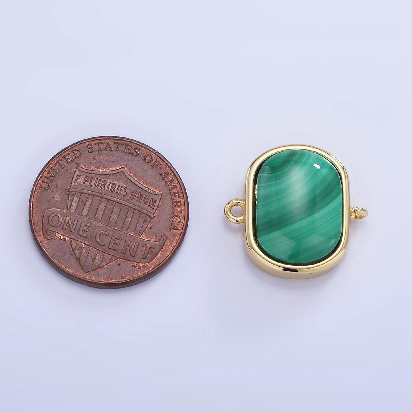 Dainty rounded square bezel cut charm malachite charm connector for bracelet necklace earring link connector in 14k gold filled g376