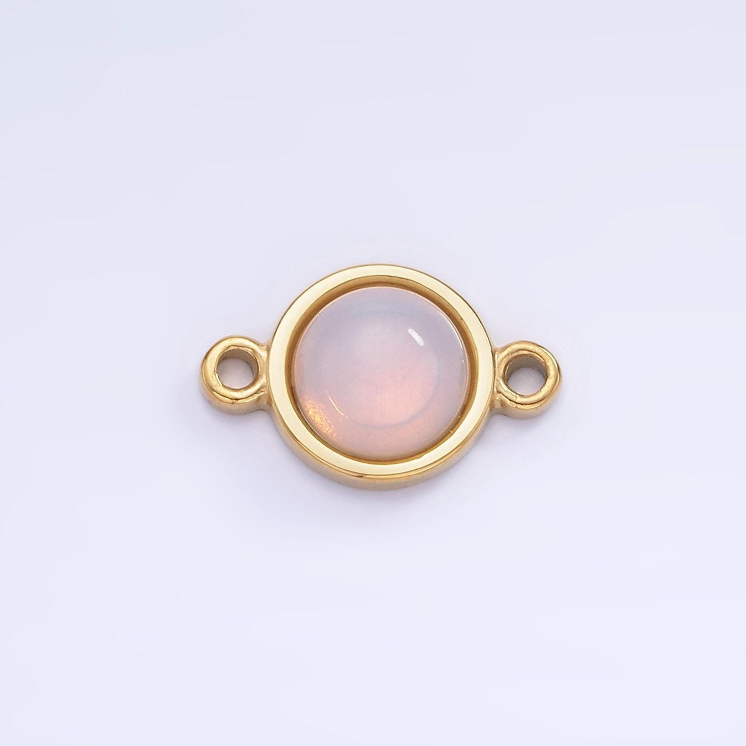Stainless steel 10mm cat's eye, white agate, chalcedony bezel round connector | g361 g363