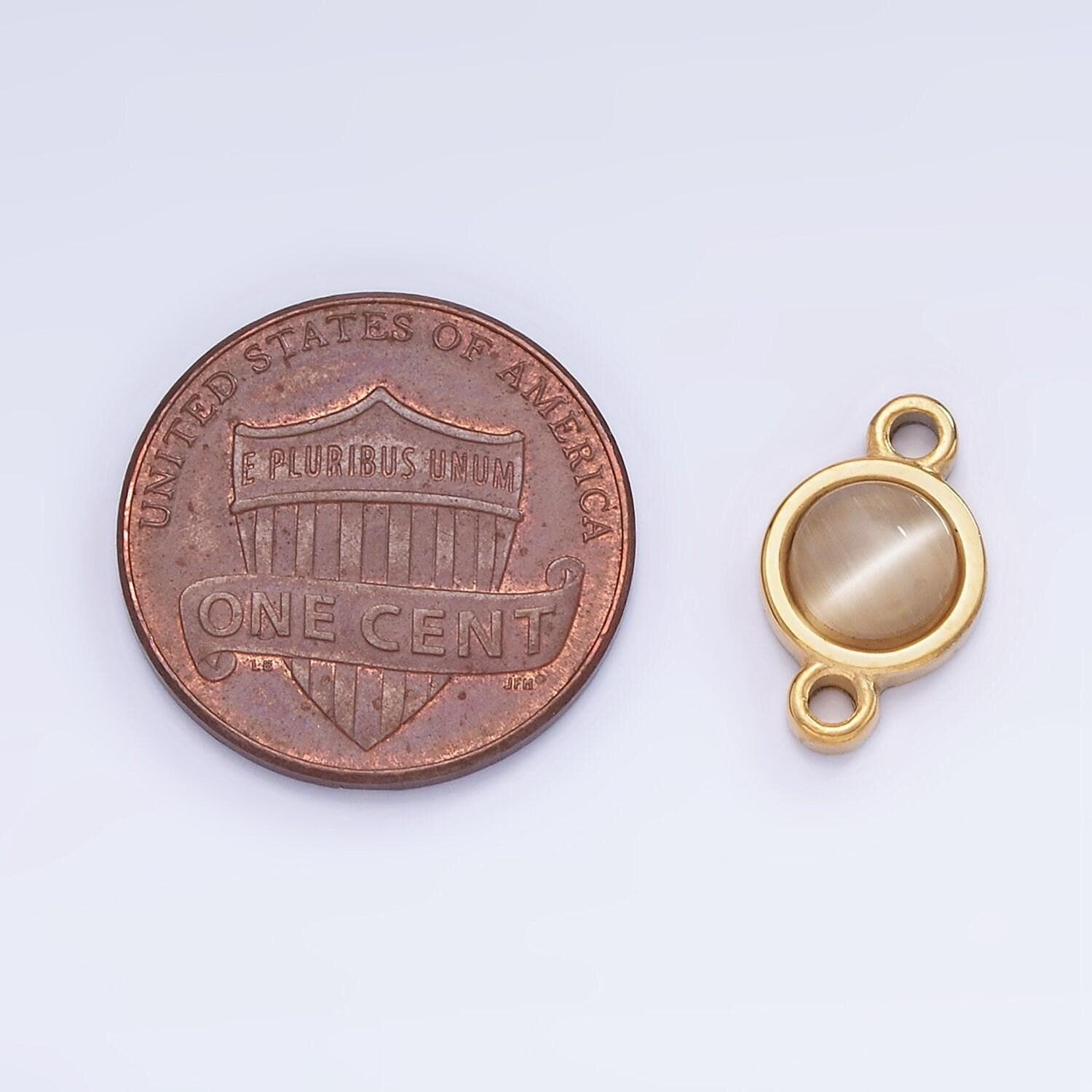 Stainless steel 8mm cats' eye gemstone round connector | g-360