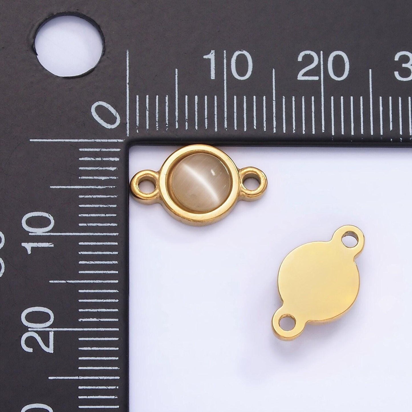 Stainless steel 8mm cats' eye gemstone round connector | g-360