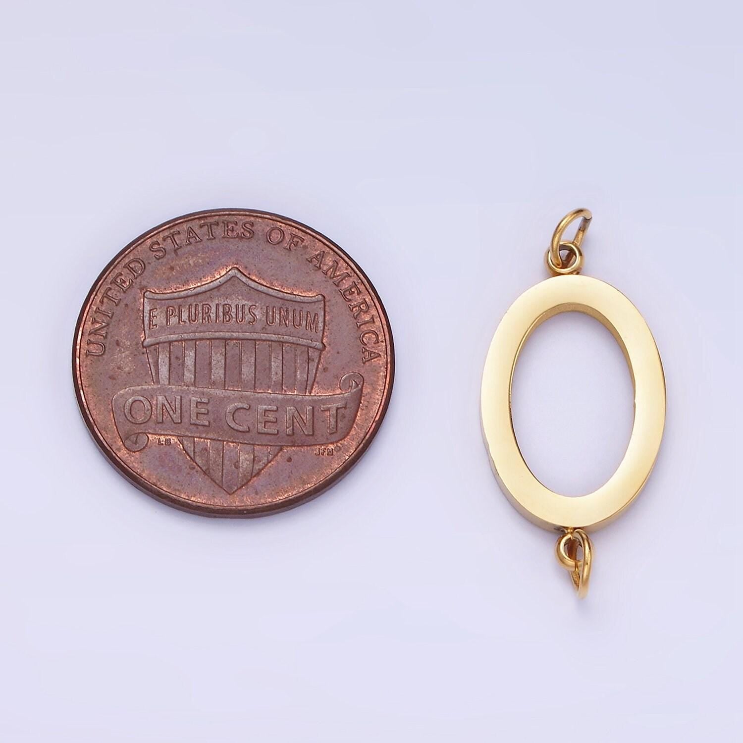 Stainless steel open oval "0" minimalist bezel connector | g-359