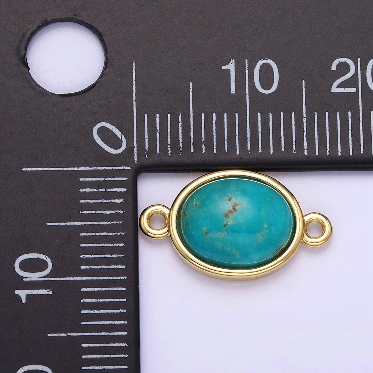 14k gold filled turquoise gemstone oval bezel connector | g-357
