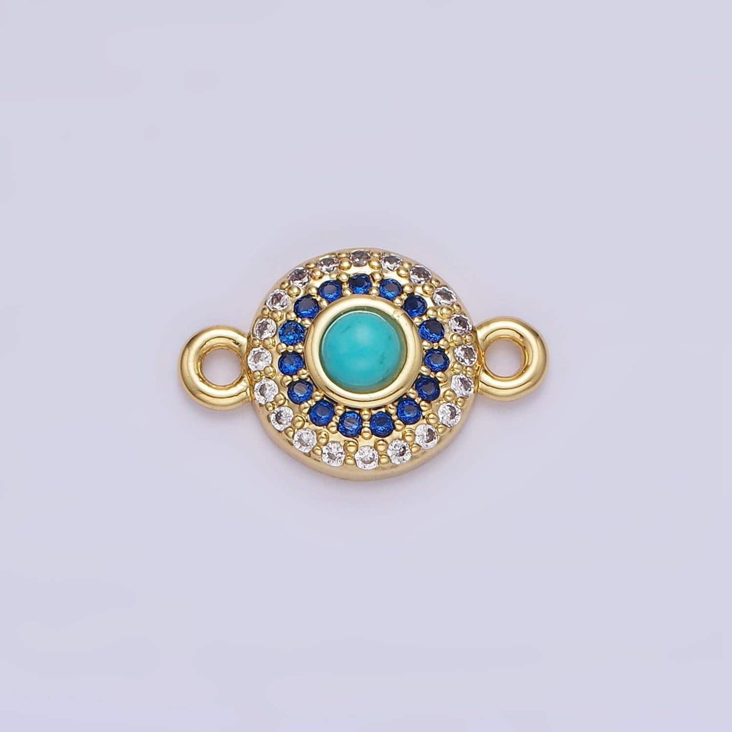 14k gold filled turquoise gemstone micro paved cz round connector | g-356