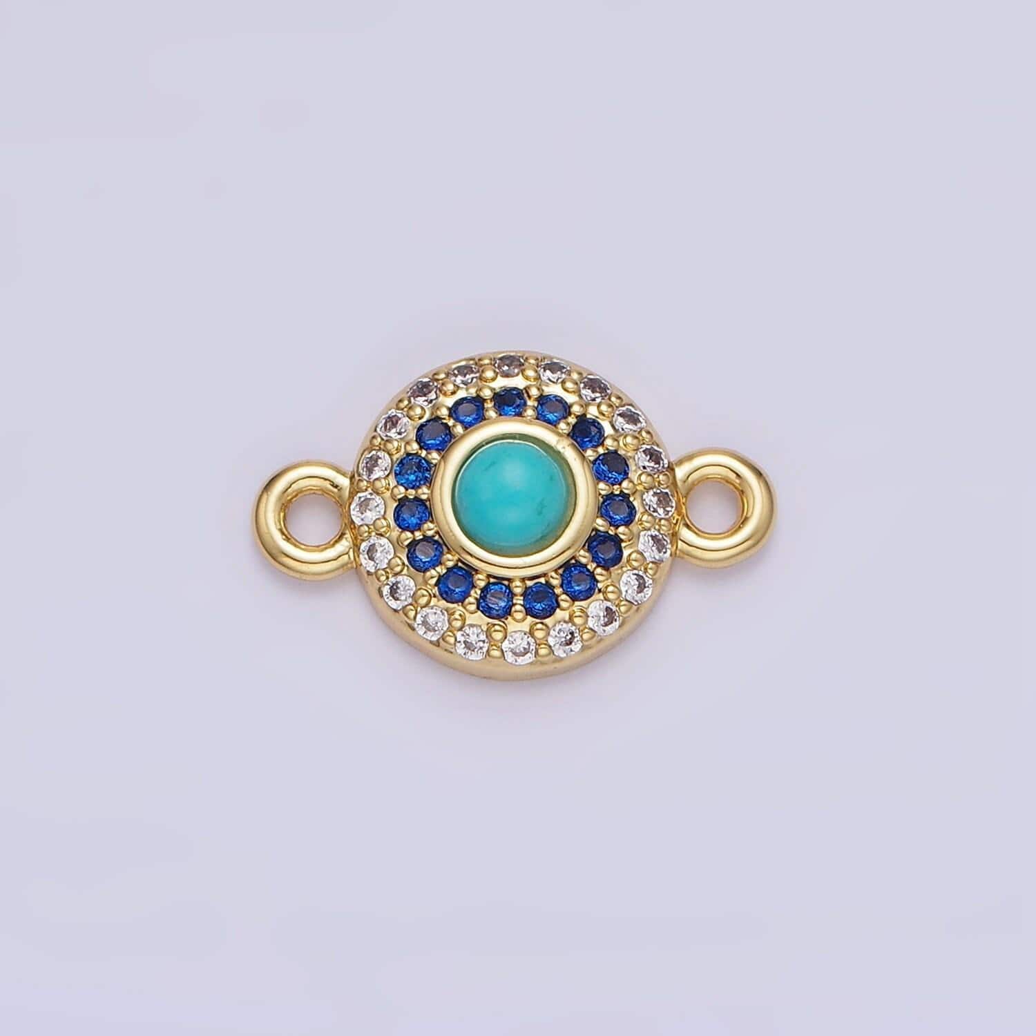 14k gold filled turquoise gemstone micro paved cz round connector | g-356