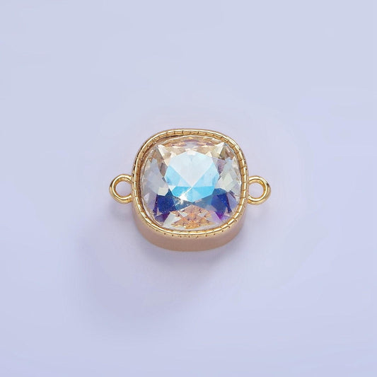 14k gold filled iridescent ab cz square bezel connector | g-354