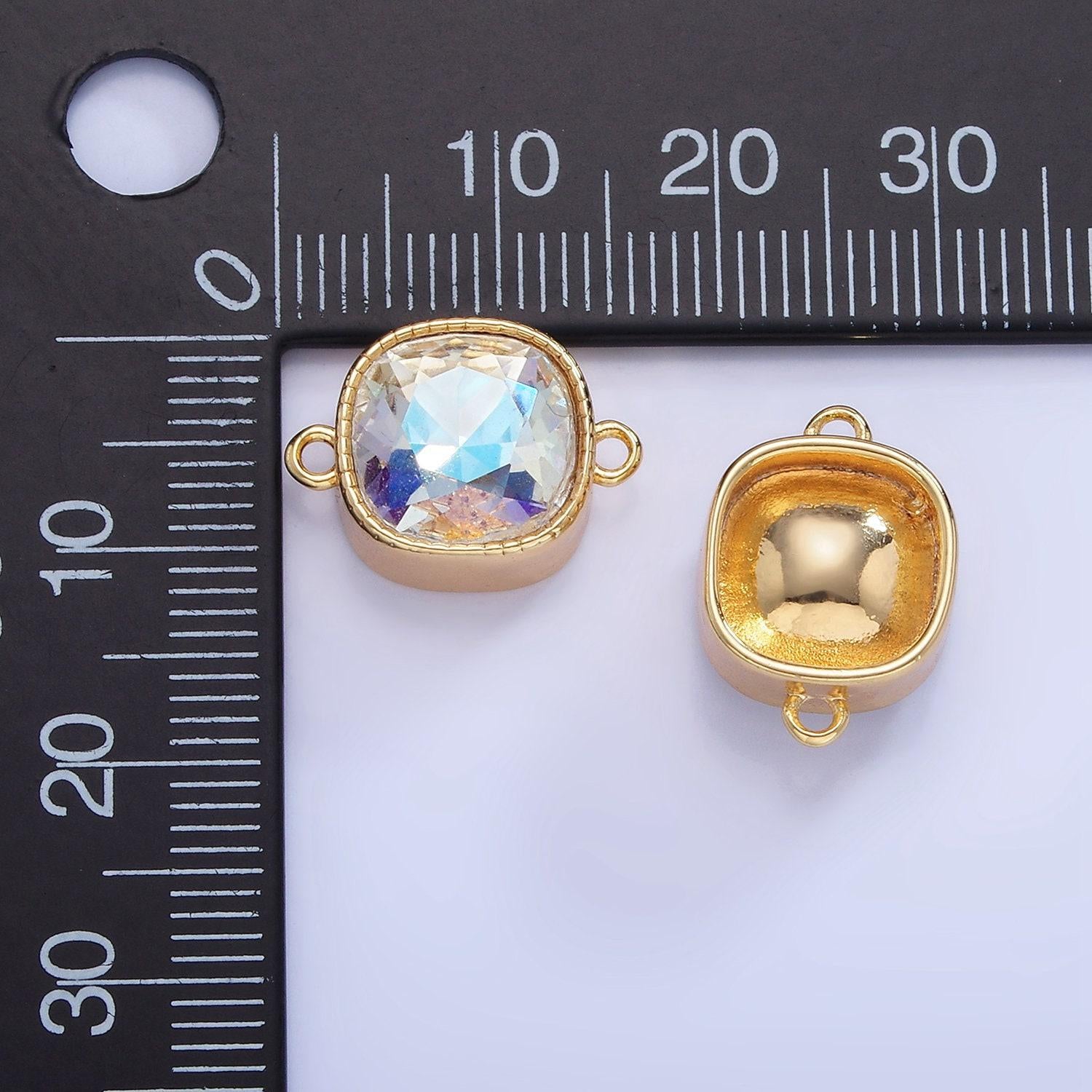 14k gold filled iridescent ab cz square bezel connector | g-354