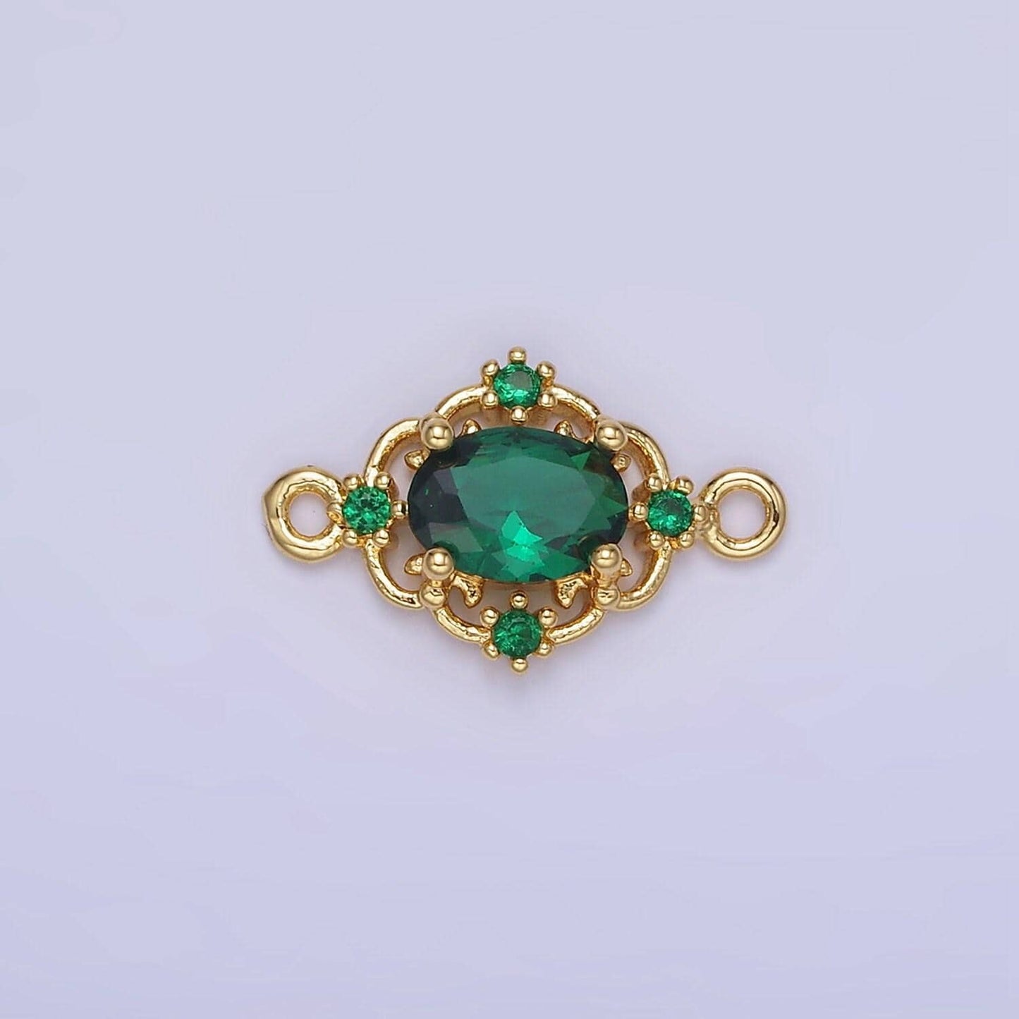 14k gold filled clear, green, red cz artisan connector | g350 - g351