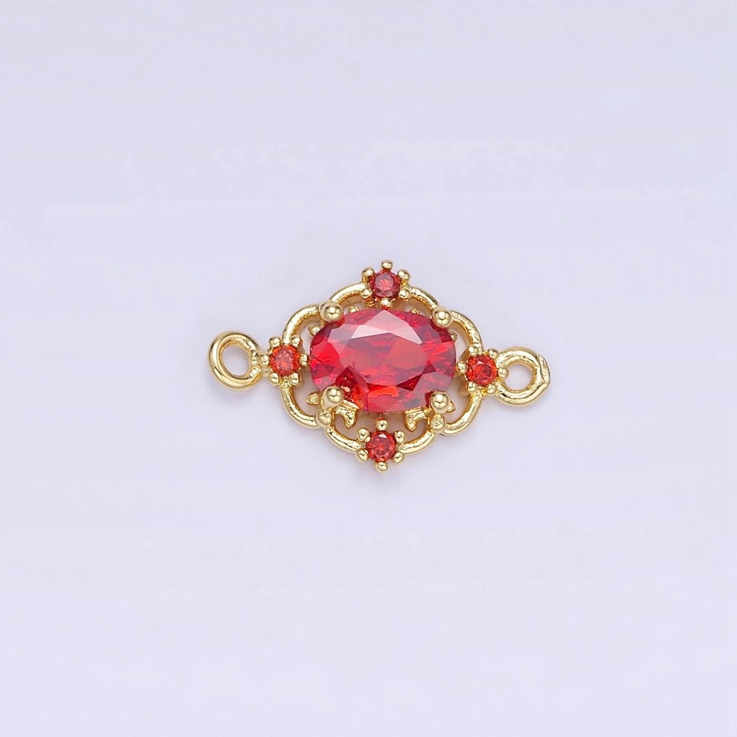 14k gold filled clear, green, red cz artisan connector | g350 - g351