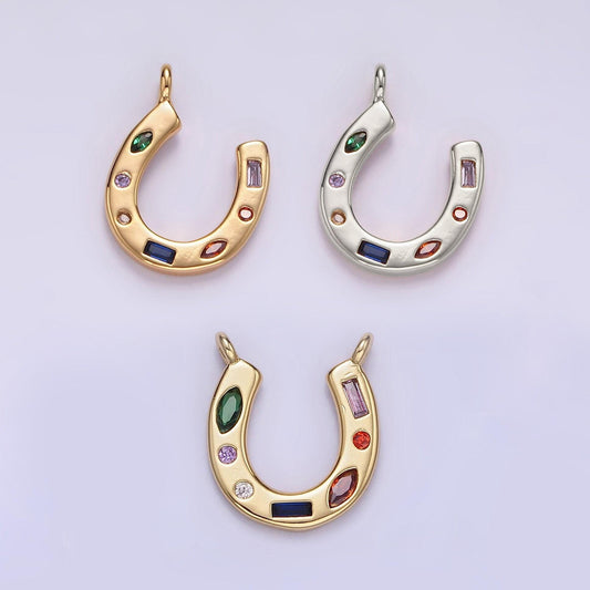 14k gold filled cz multicolor dotted lucky horseshoe charm | ac819