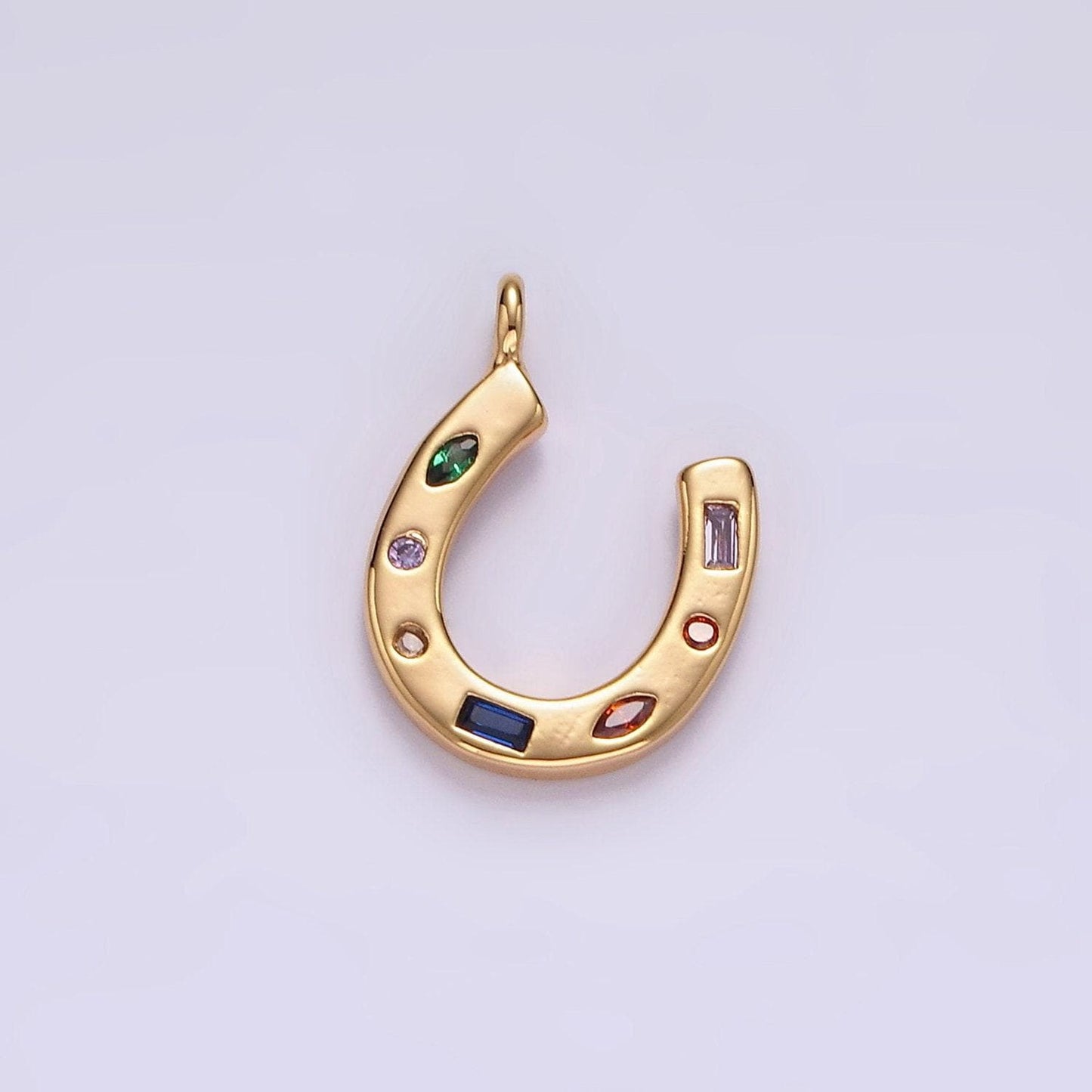 14k gold filled cz multicolor dotted lucky horseshoe charm | ac819
