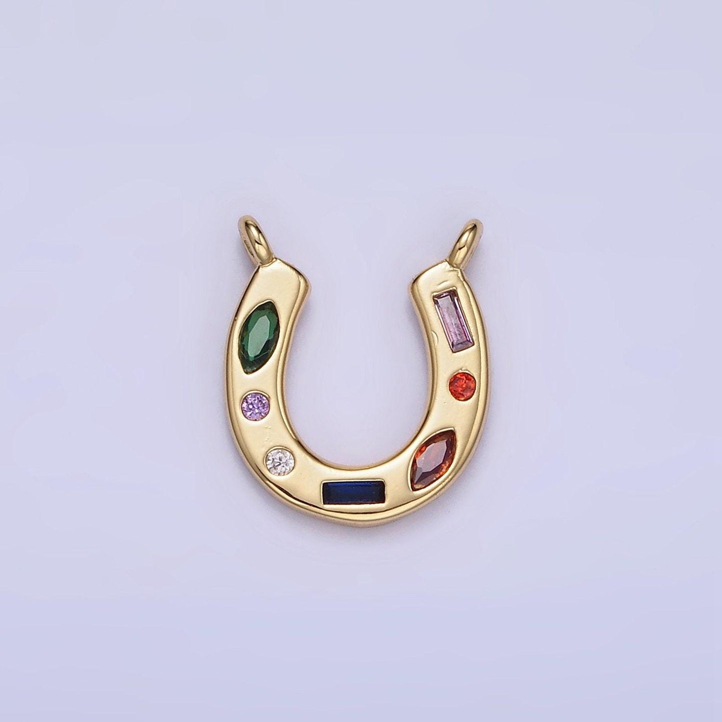 14k gold filled cz multicolor dotted lucky horseshoe charm | ac819