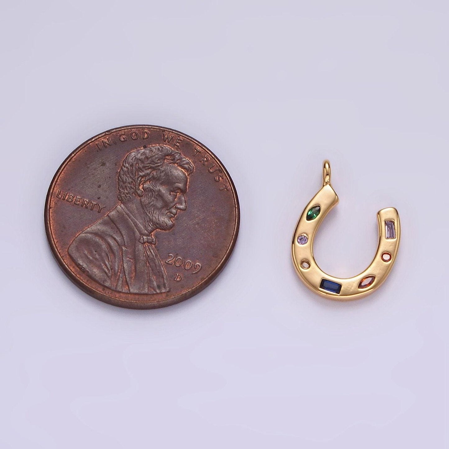 14k gold filled cz multicolor dotted lucky horseshoe charm | ac819