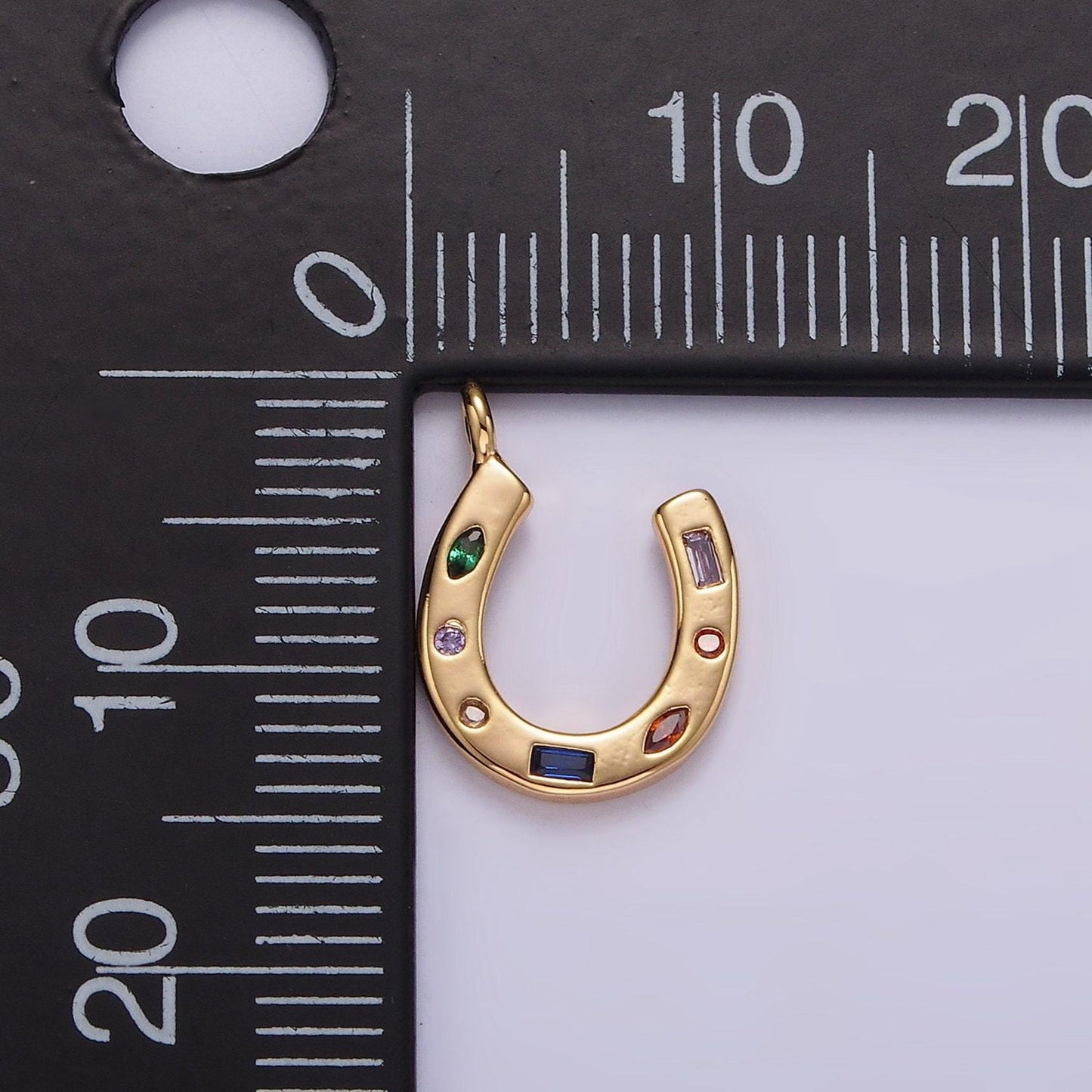 14k gold filled cz multicolor dotted lucky horseshoe charm | ac819