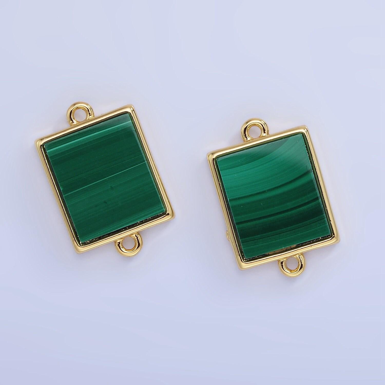 14k gold filled dainty square bezel charm green malachite charm connector for bracelet necklace earring link connector g335