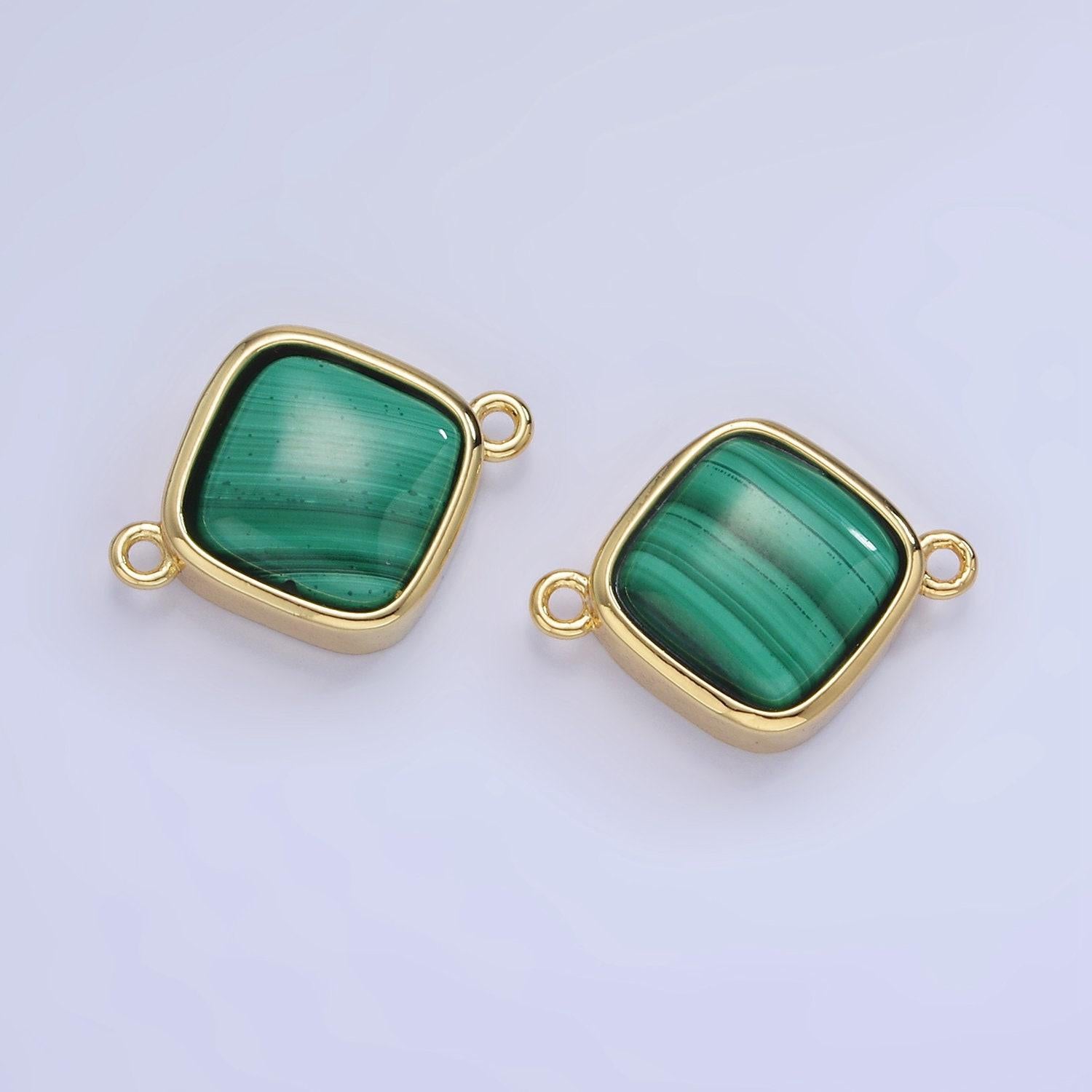 Dainty rhombus bezel charm malachite charm connector for bracelet necklace earring link connector in 14k gold filled g-313