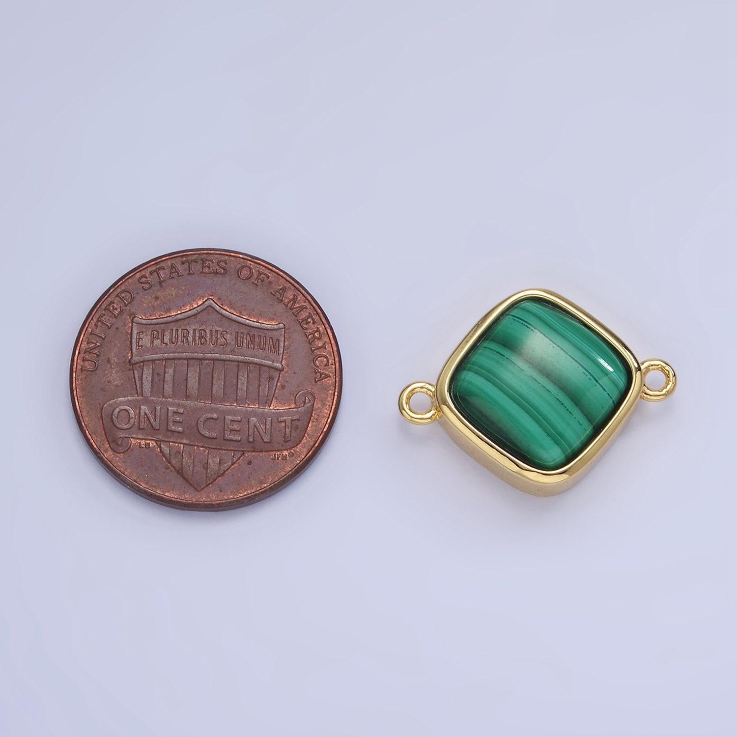 Dainty rhombus bezel charm malachite charm connector for bracelet necklace earring link connector in 14k gold filled g-313