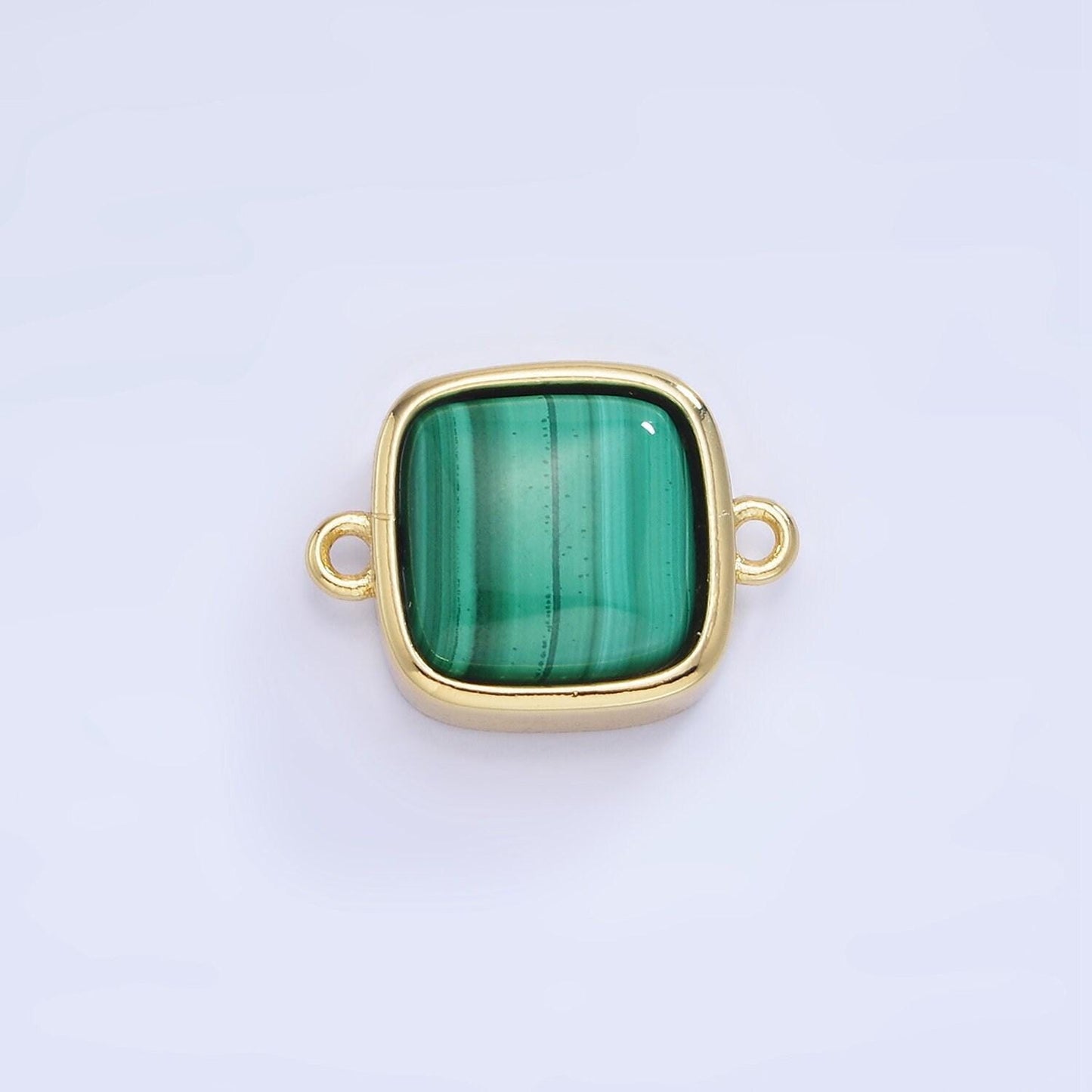 Dainty square bezel charm malachite charm connector for bracelet necklace earring link connector in 14k gold filled g333