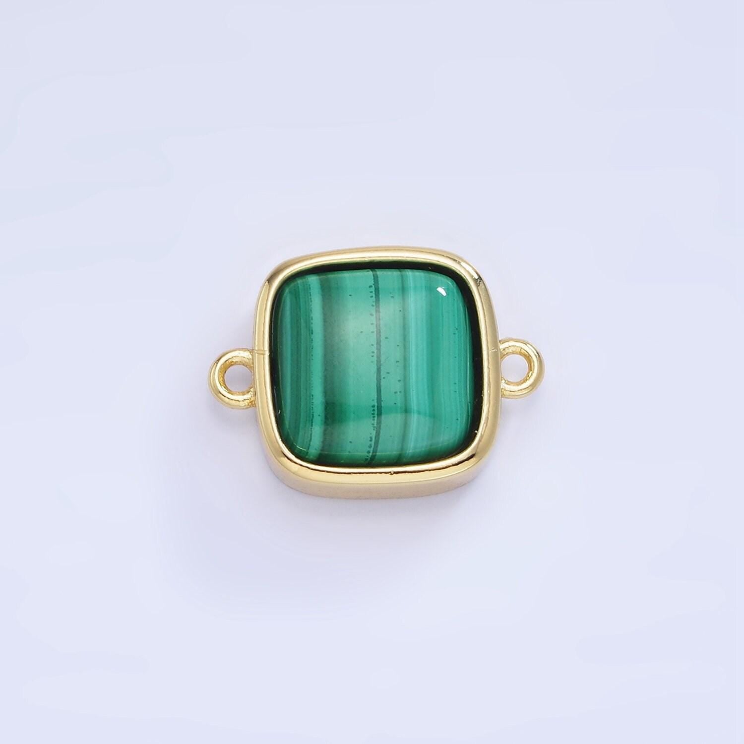 Dainty square bezel charm malachite charm connector for bracelet necklace earring link connector in 14k gold filled g333