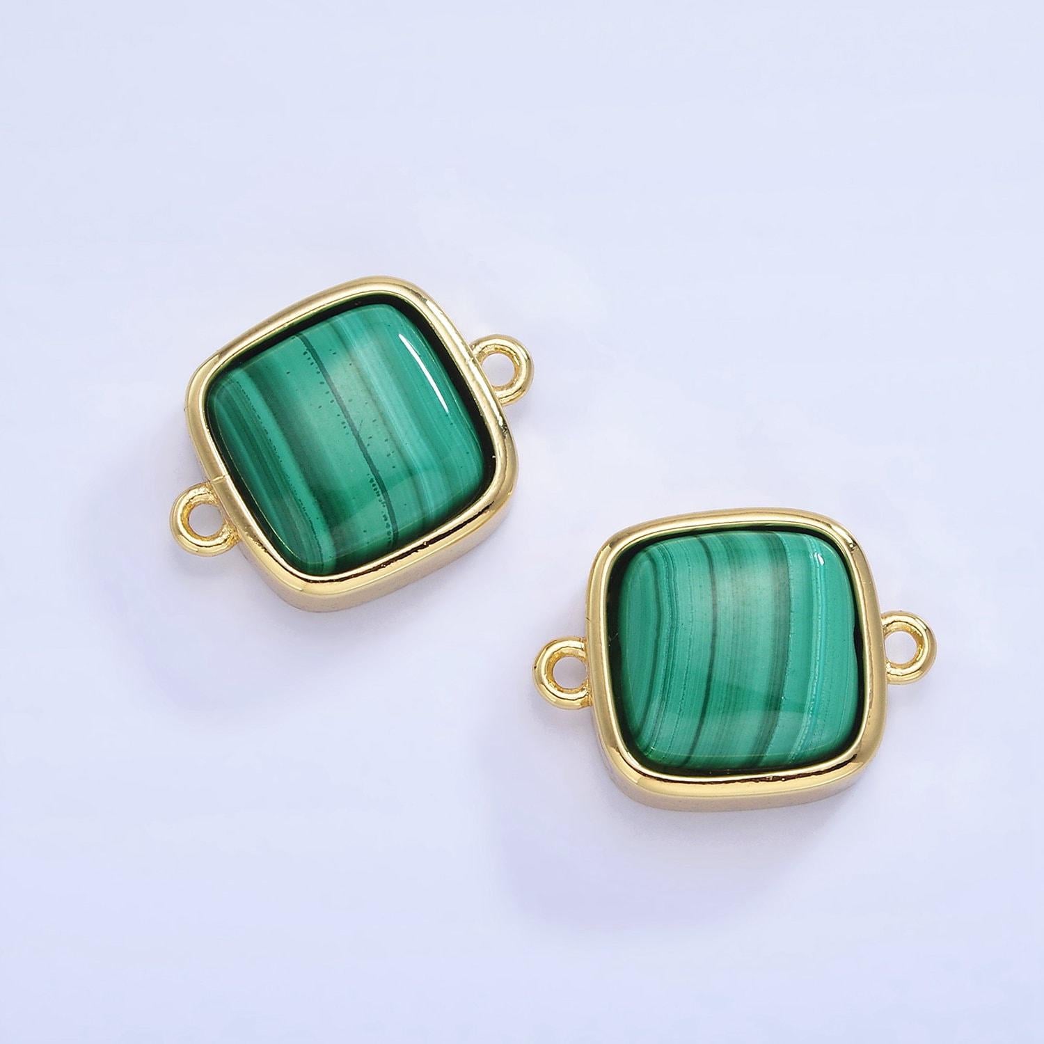 Dainty square bezel charm malachite charm connector for bracelet necklace earring link connector in 14k gold filled g333