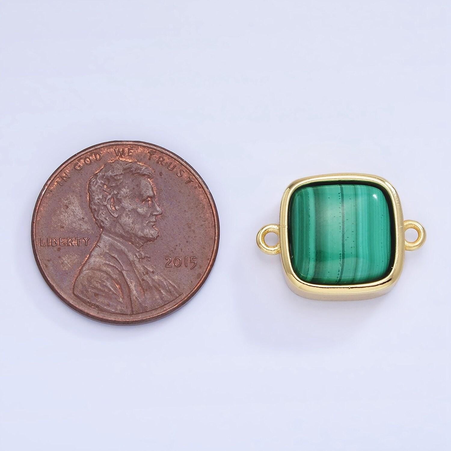 Dainty square bezel charm malachite charm connector for bracelet necklace earring link connector in 14k gold filled g333