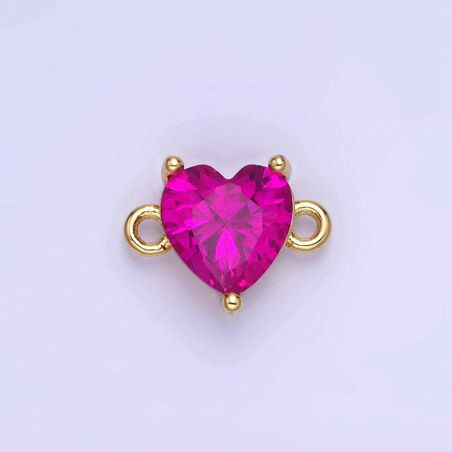 14k gold filled 9mm cz cubic zirconia heart connector | g324-g331