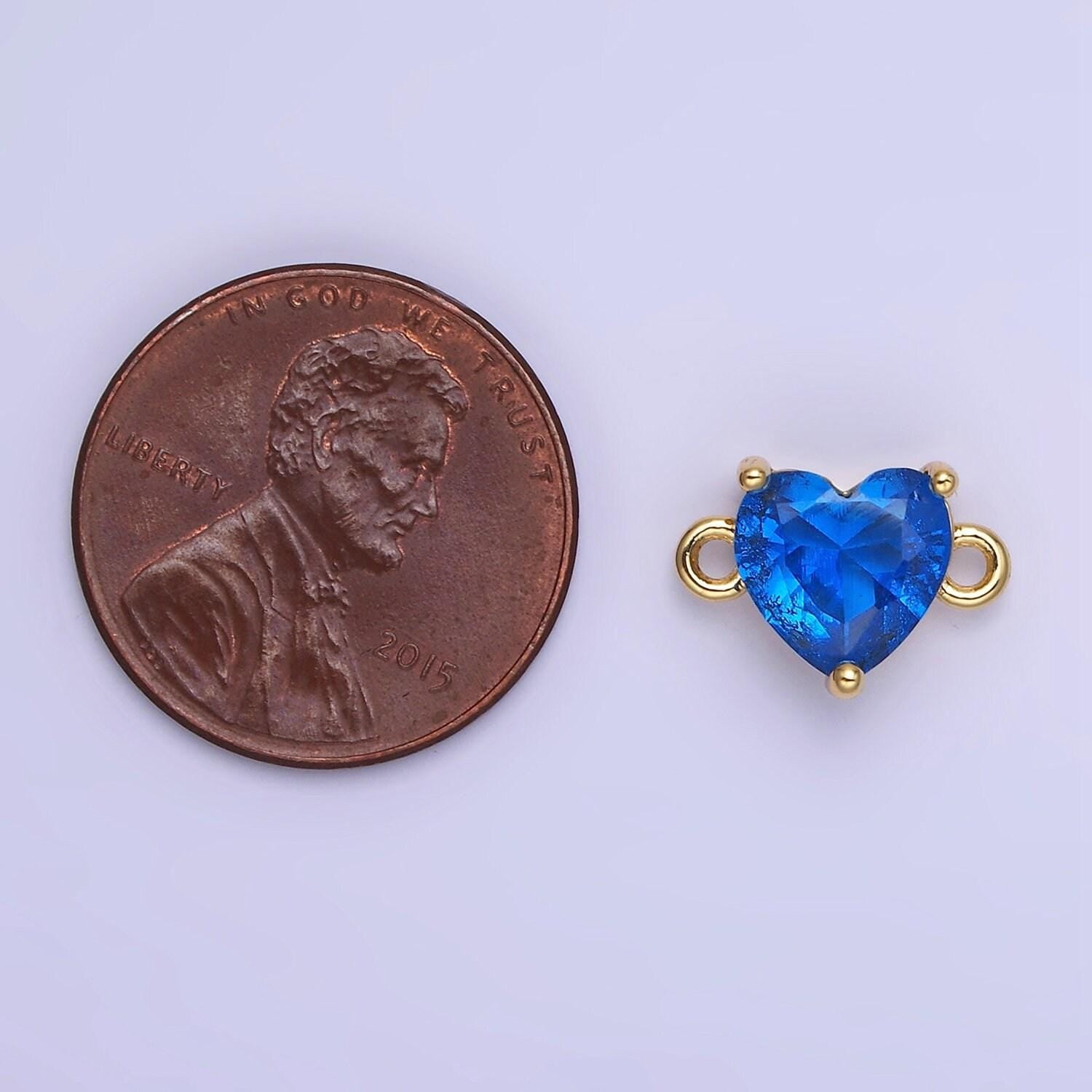 14k gold filled 9mm cz cubic zirconia heart connector | g324-g331