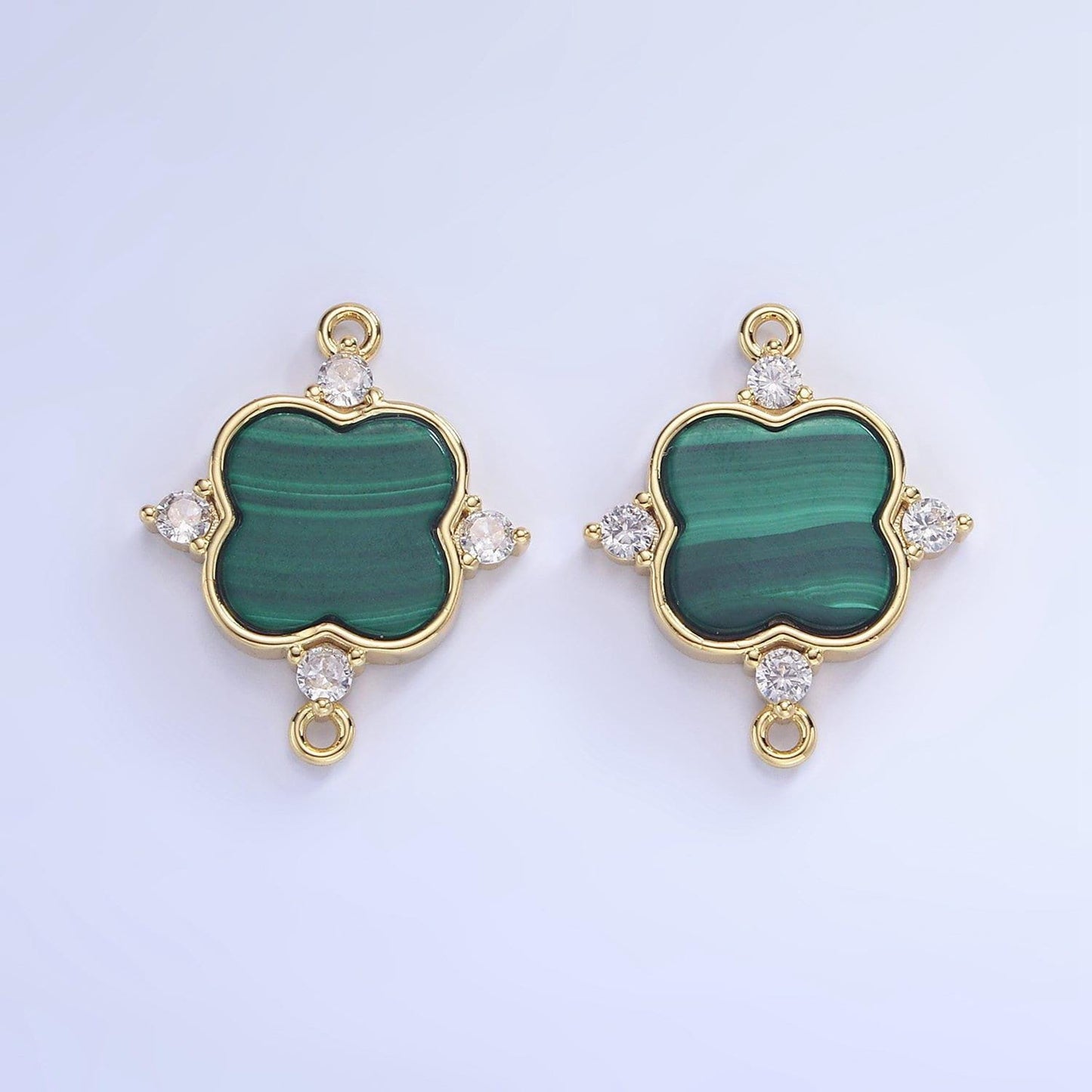 Dainty gold flower malachite charm connector for bracelet link connector g-323
