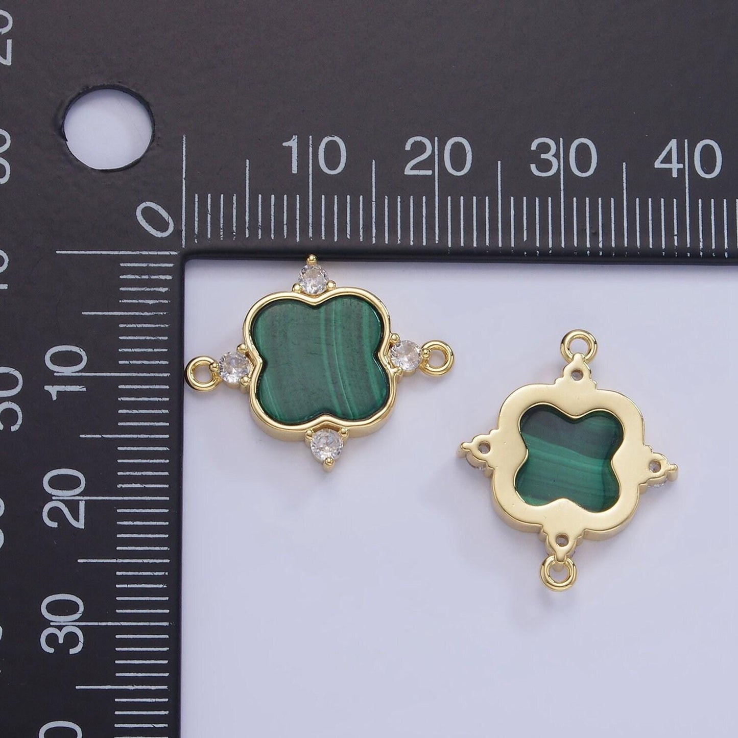 Dainty gold flower malachite charm connector for bracelet link connector g-323