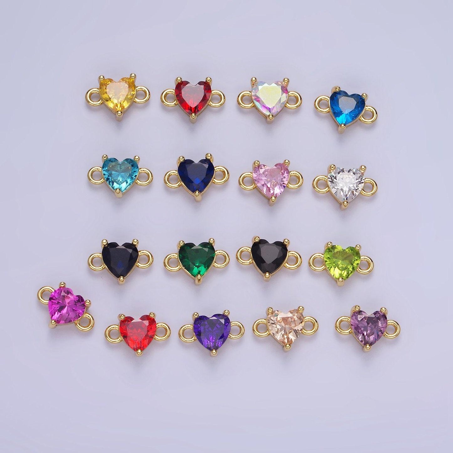 14k gold filled 7mm cubic zirconia cz heart connector colorful stone for bracelet link conenctor | g314 - g322