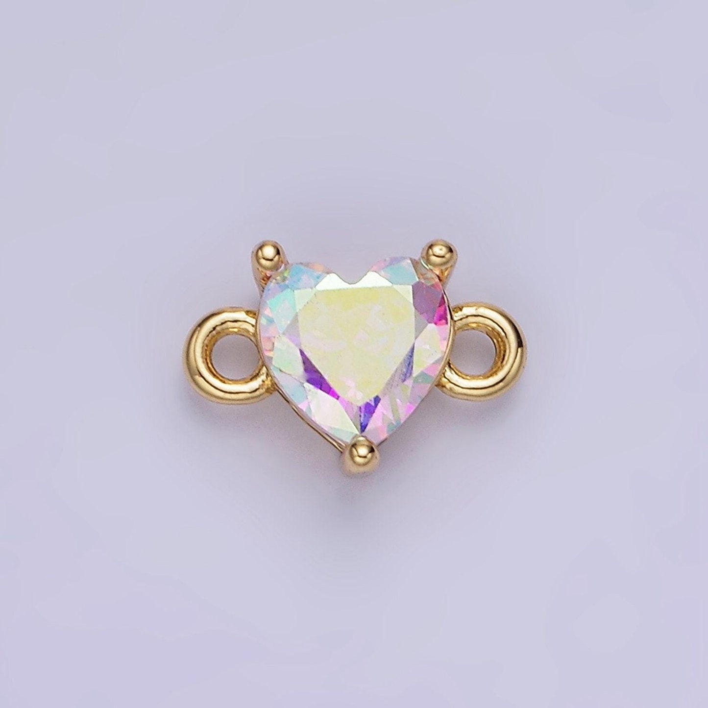 14k gold filled 7mm cubic zirconia cz heart connector colorful stone for bracelet link conenctor | g314 - g322