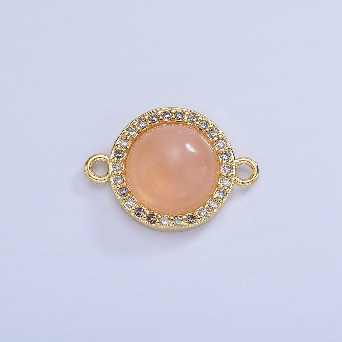 Gemstone round bezel cut connector amethyst pink quartz 14k gold filled link connector nature stone cabochon for bracelet necklace g312